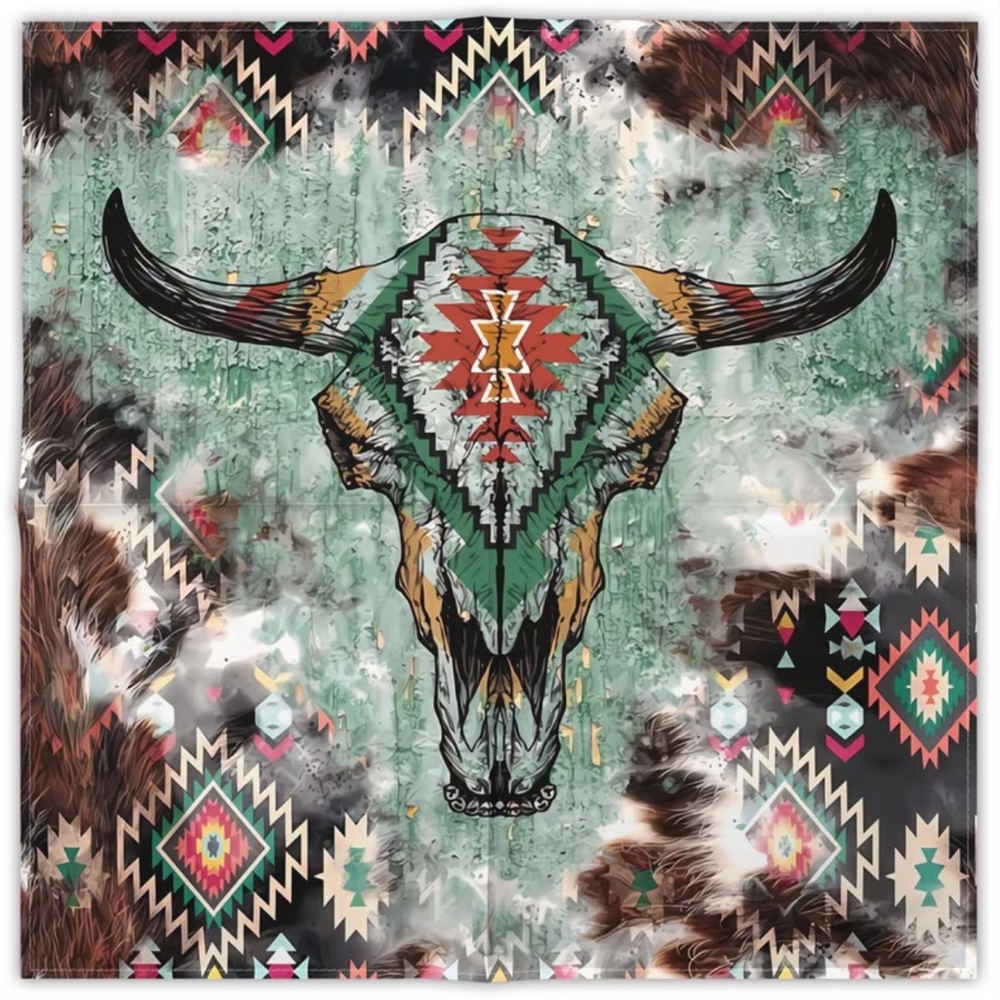 🐂 Western Bull Skull Southwest Print Square Scarf
